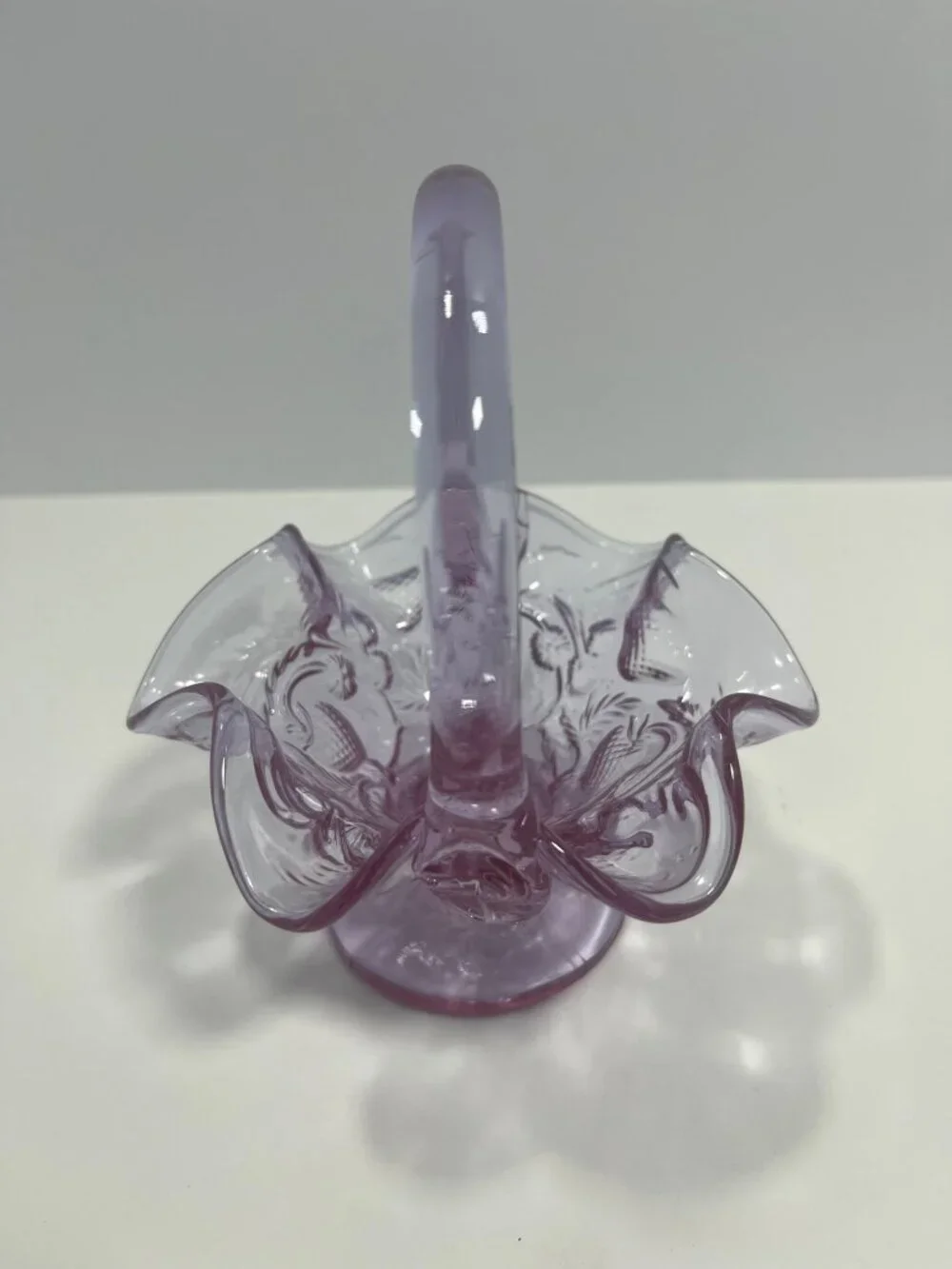 Vintage Lavender Purple Glass Basket – Embossed Fruit / Strawberry Pattern